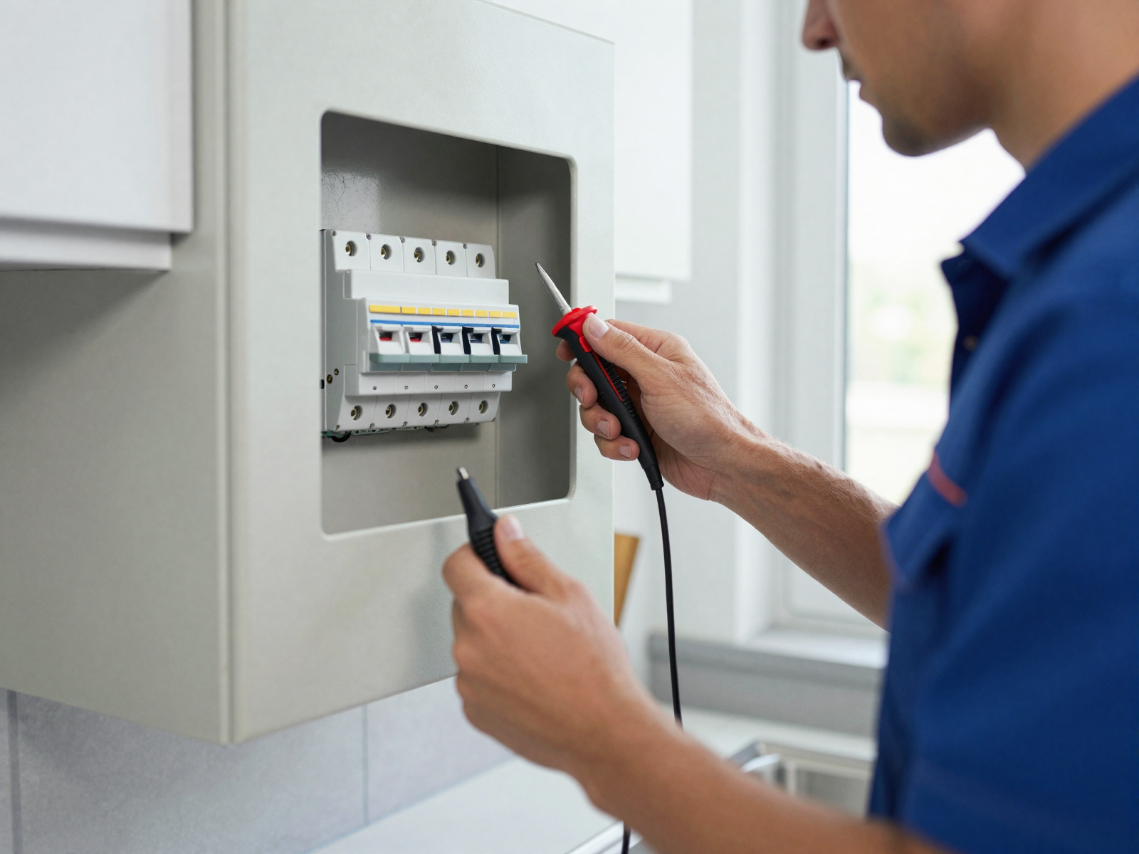 Professional electrician at work